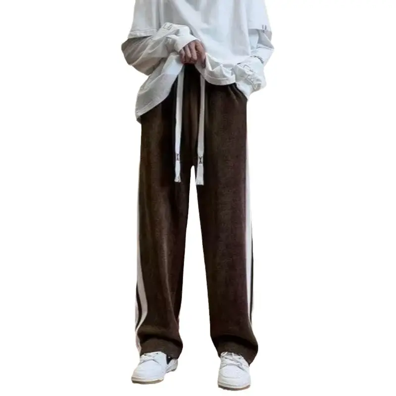 Men's Grey Striped Warm Pants Winter All-Day Wear