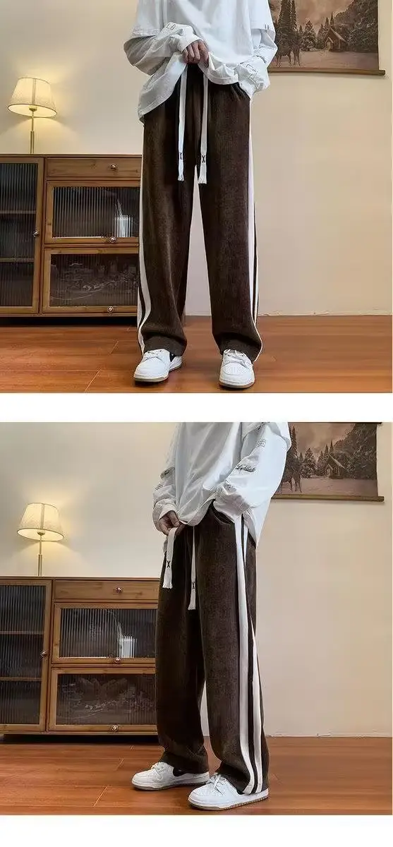 Men's Grey Striped Warm Pants Winter All-Day Wear — feature 3