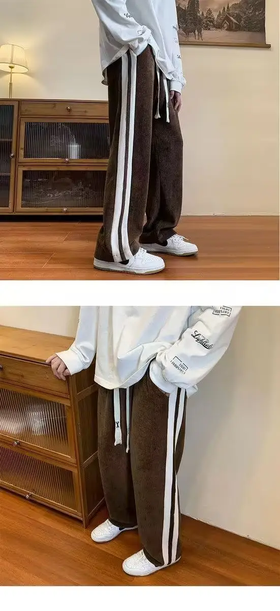 Men's Grey Striped Warm Pants Winter All-Day Wear — feature 5