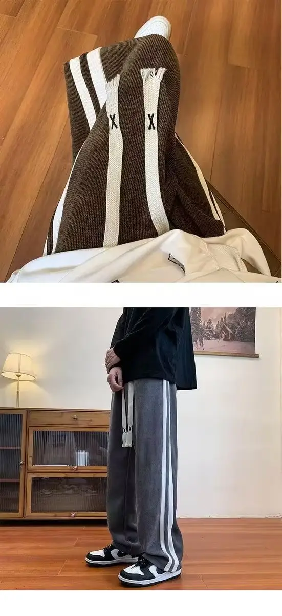 Men's Grey Striped Warm Pants Winter All-Day Wear — feature 6