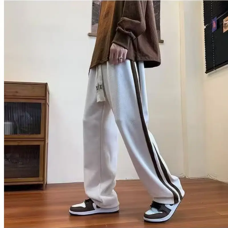 Men's Grey Striped Warm Pants Winter All-Day Wear