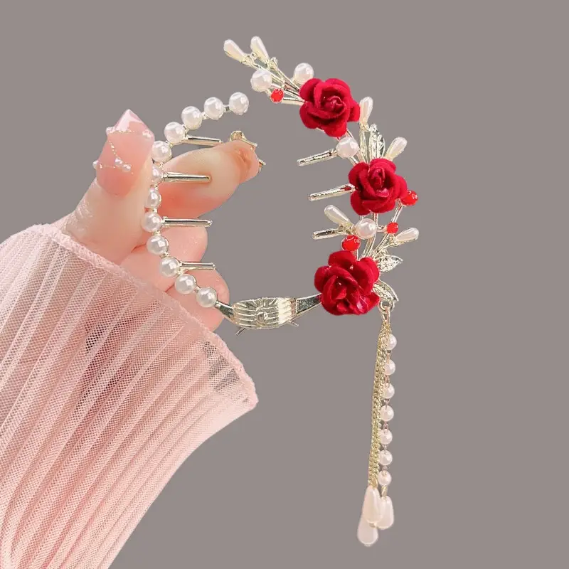 Pearl Flower Hairpin Back Clip for Women