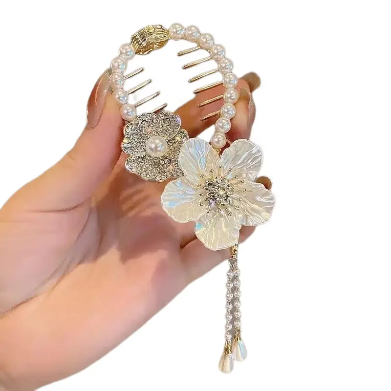 Pearl Flower Hairpin Back Clip for Women