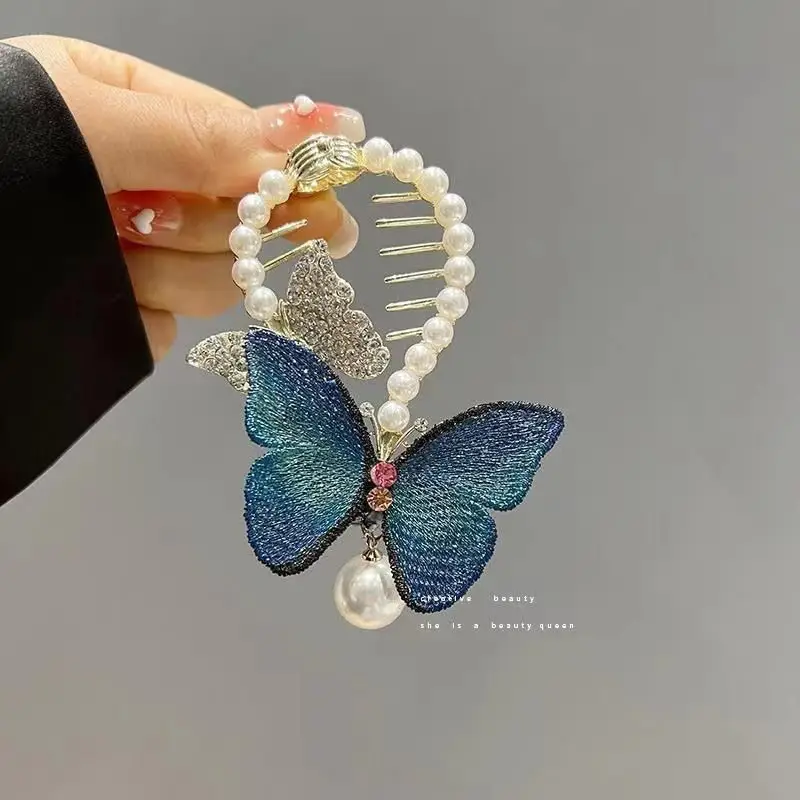 J18 blue embroidery butterfly
