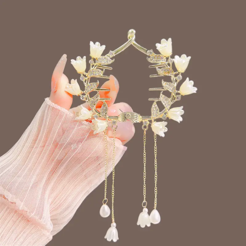 Pearl Flower Hairpin Back Clip for Women