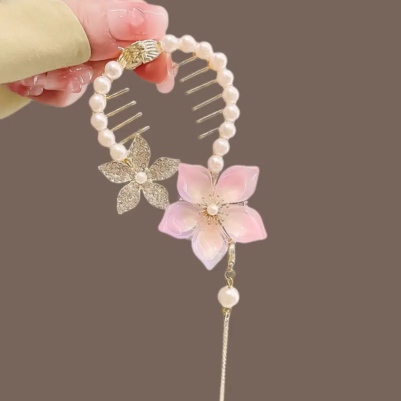 Pearl Flower Hairpin Back Clip for Women