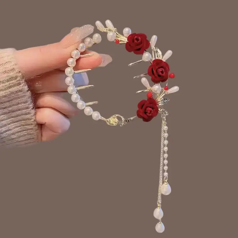 Pearl Flower Hairpin Back Clip for Women