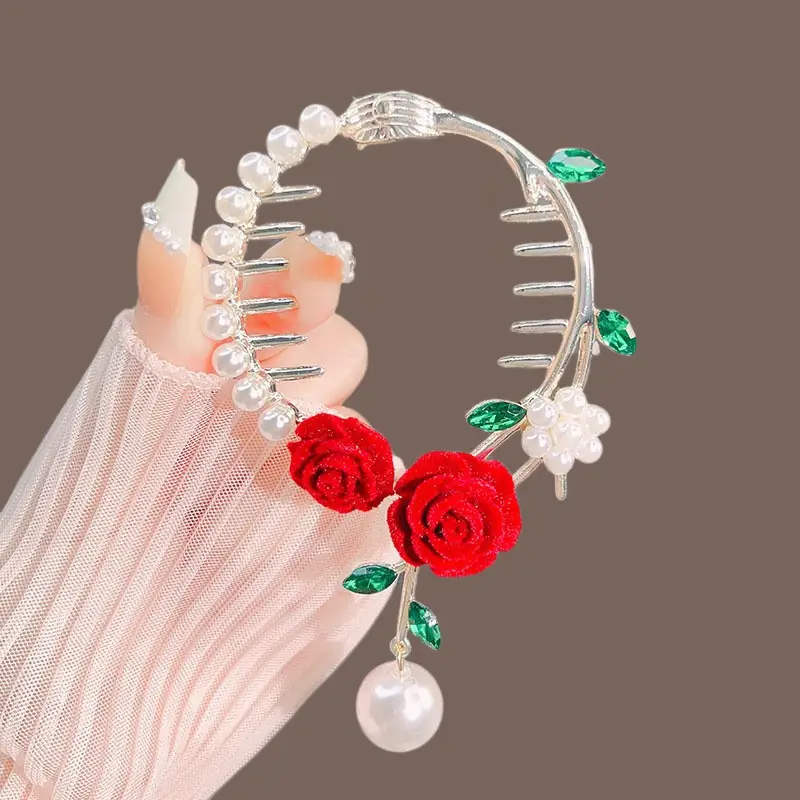 Pearl Flower Hairpin Back Clip for Women