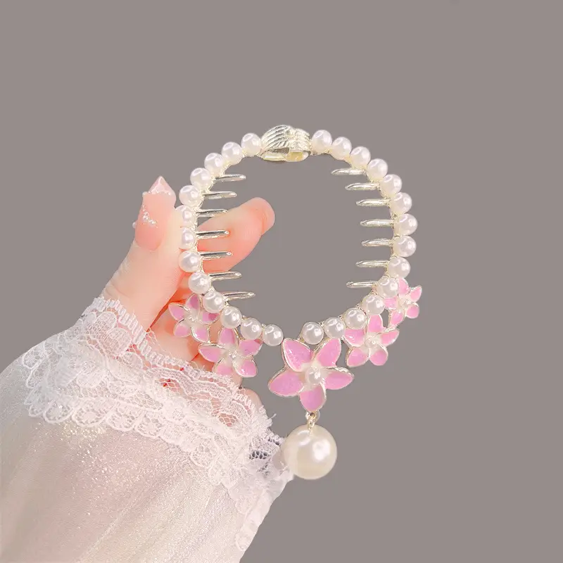 Pearl Flower Hairpin Back Clip for Women