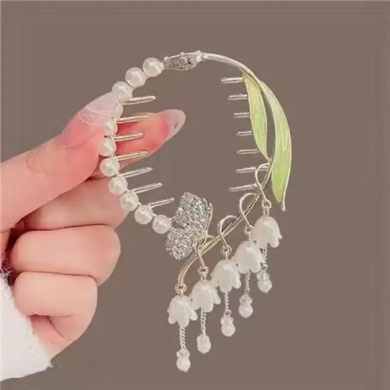 Pearl Flower Hairpin Back Clip for Women