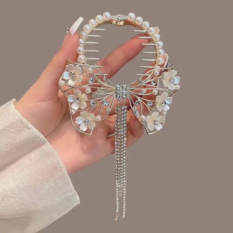 Pearl Flower Hairpin Back Clip for Women