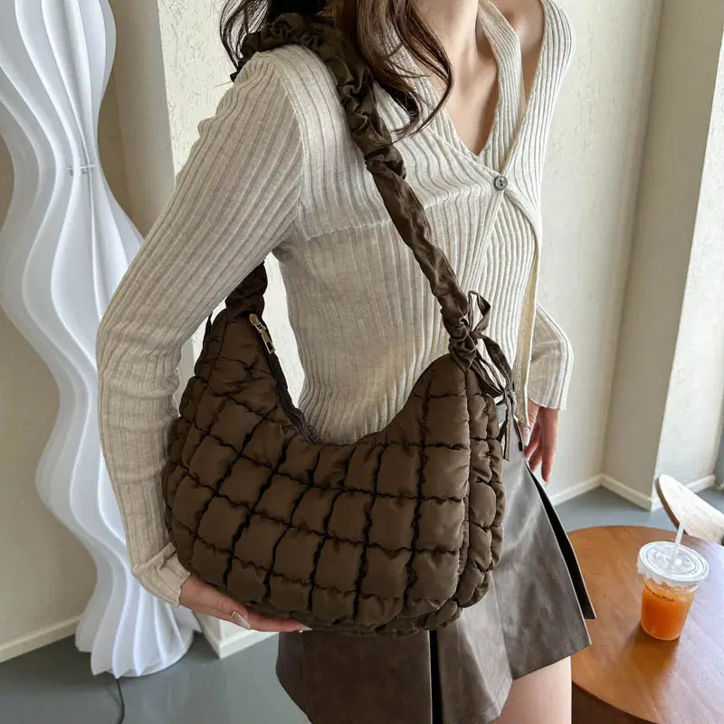 Black Embroidered Pleated Cloud Bag for Women - Image 9