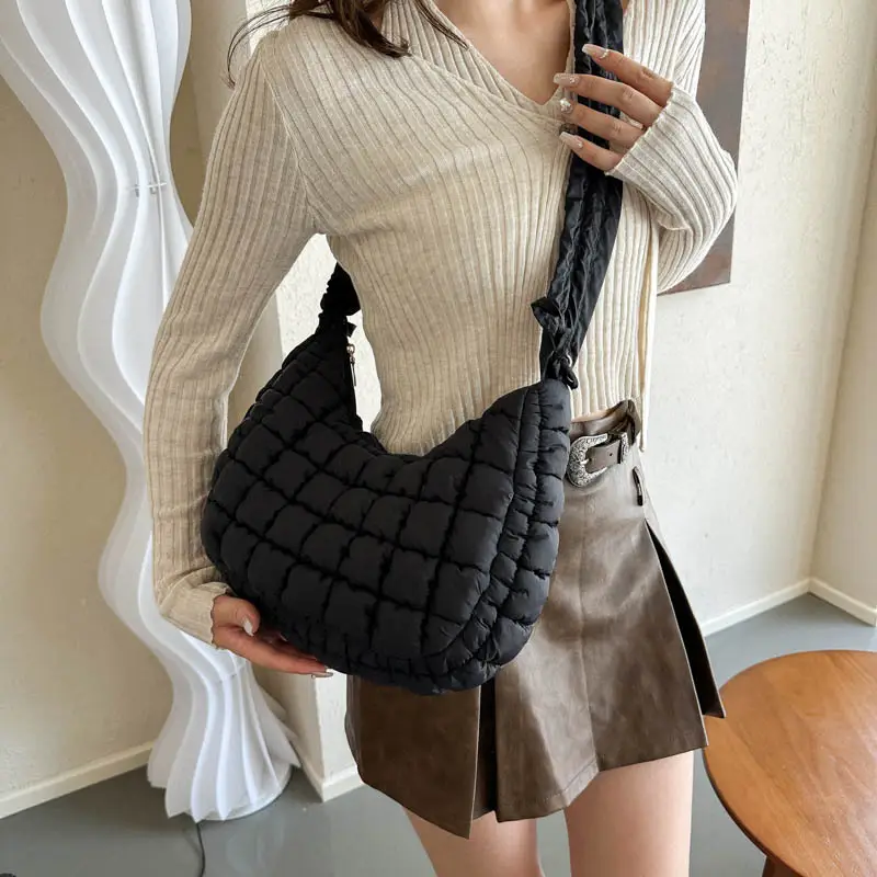 Black Embroidered Pleated Cloud Bag for Women — feature 19