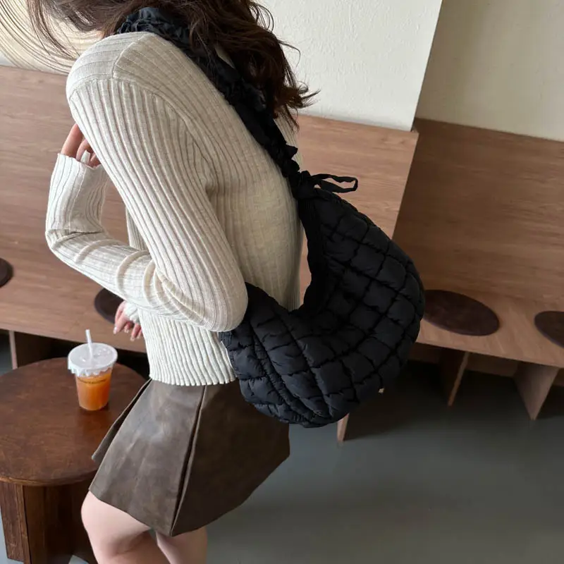 Black Embroidered Pleated Cloud Bag for Women — feature 20