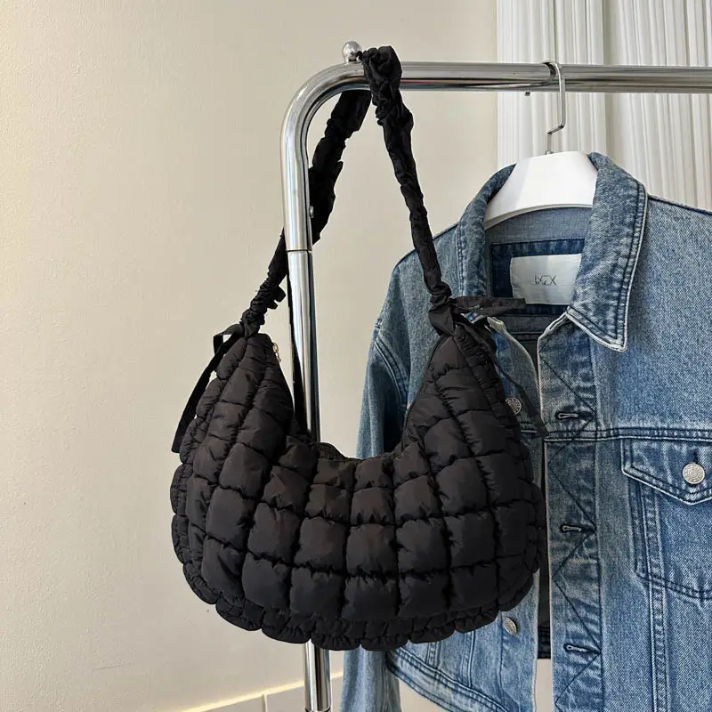 Black Embroidered Pleated Cloud Bag for Women — feature 21