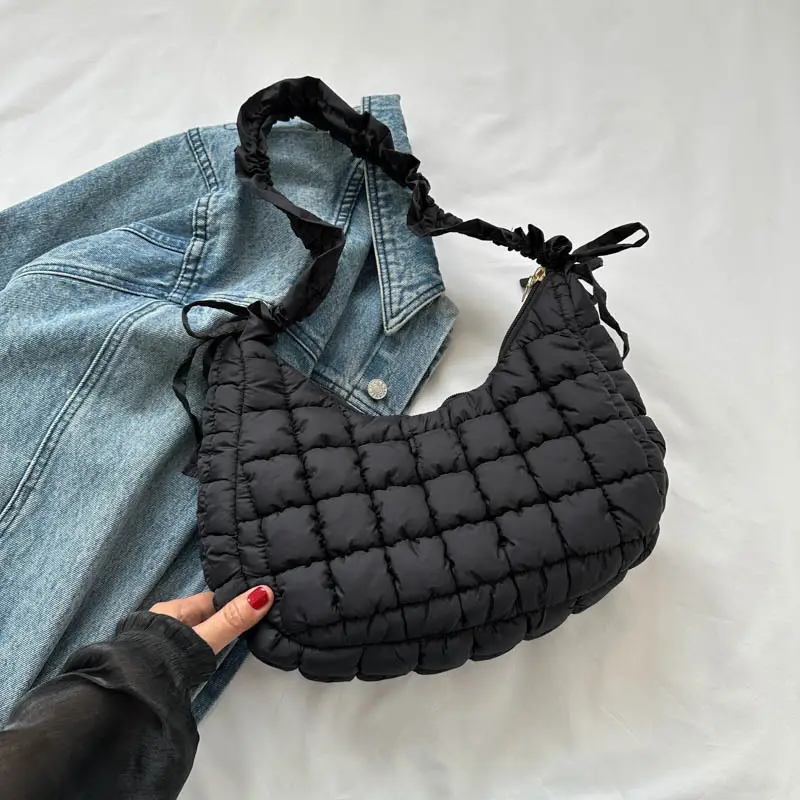 Black Embroidered Pleated Cloud Bag for Women - Image 2