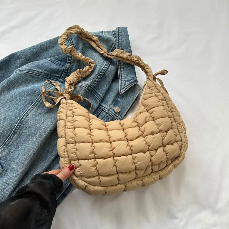 Black Embroidered Pleated Cloud Bag for Women - Image 3