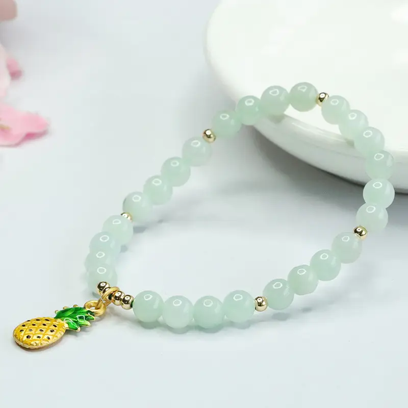 Guan Yu Jadeite Bracelet with Pineapple Charm