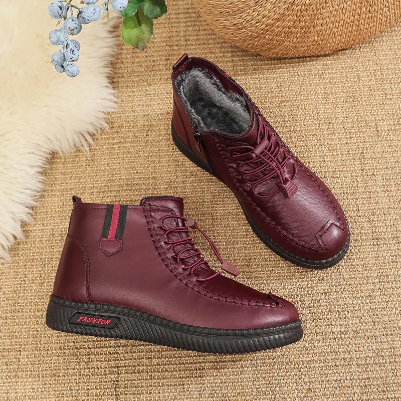 Women's Fleece-Lined Snow Boots Maroon Winter