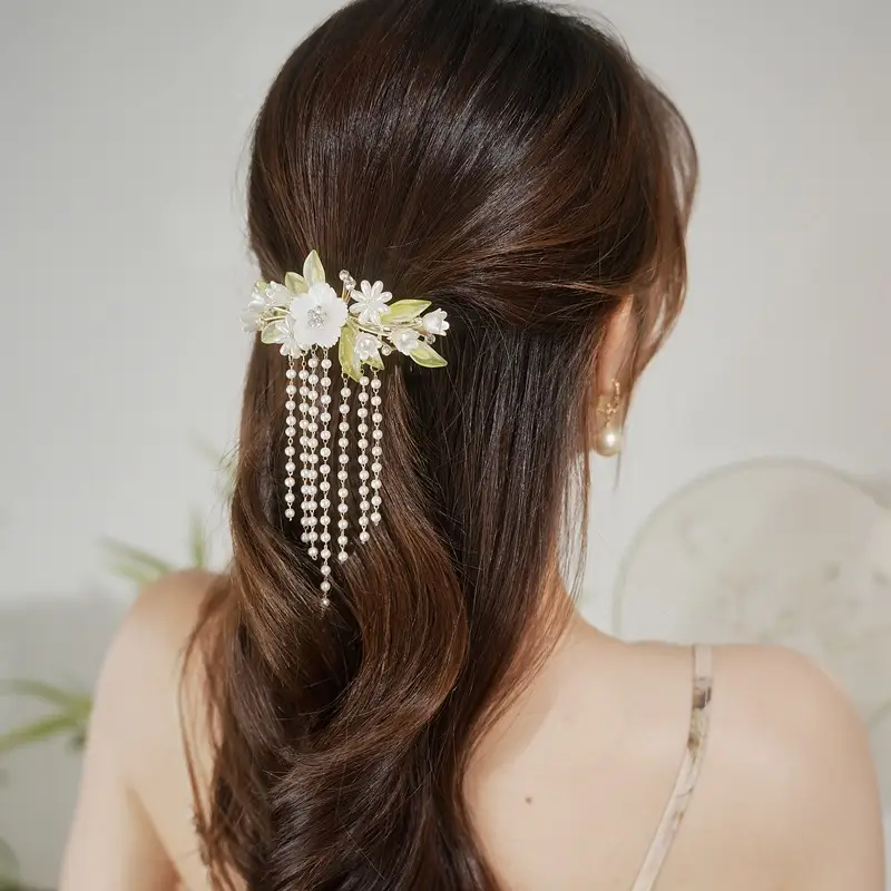 Fairy Lily Pearl Tassel Hairpin New Chinese Style