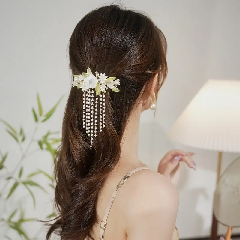 Fairy Lily Pearl Tassel Hairpin New Chinese Style