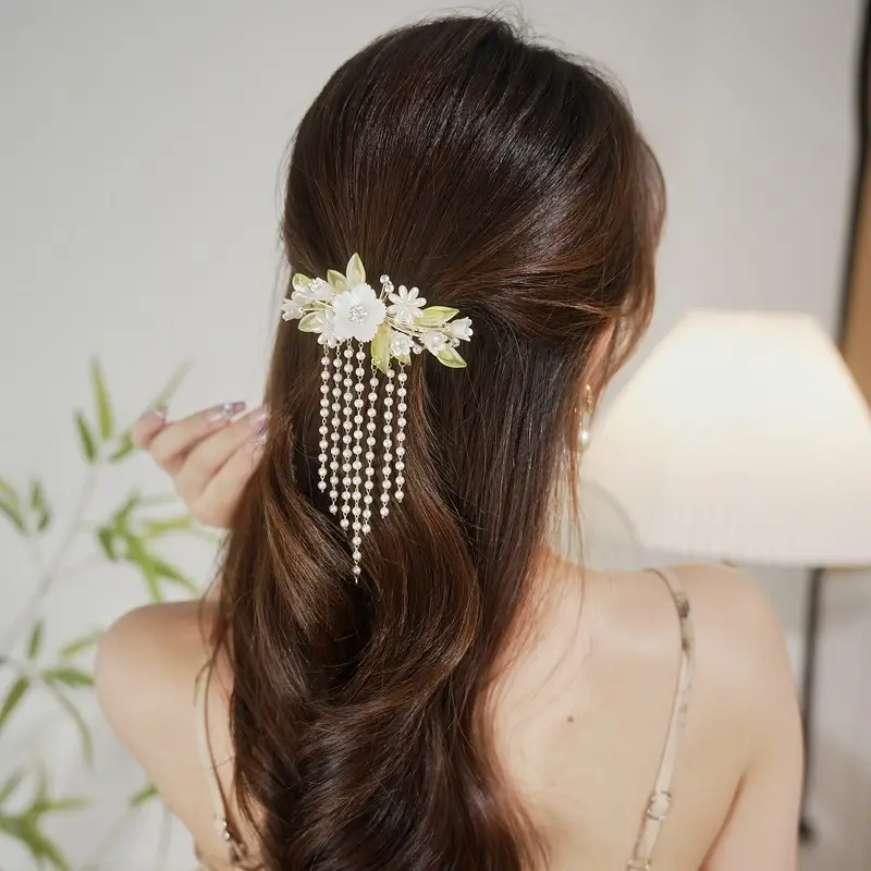 Fairy Lily Pearl Tassel Hairpin New Chinese Style