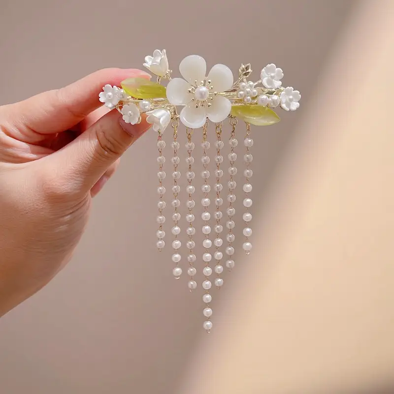 Fairy Lily Pearl Tassel Hairpin New Chinese Style