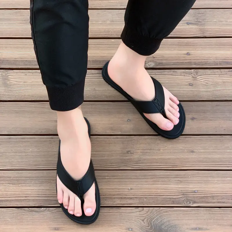 Men's Black Flat Sandals Summer Casual Flip Flops