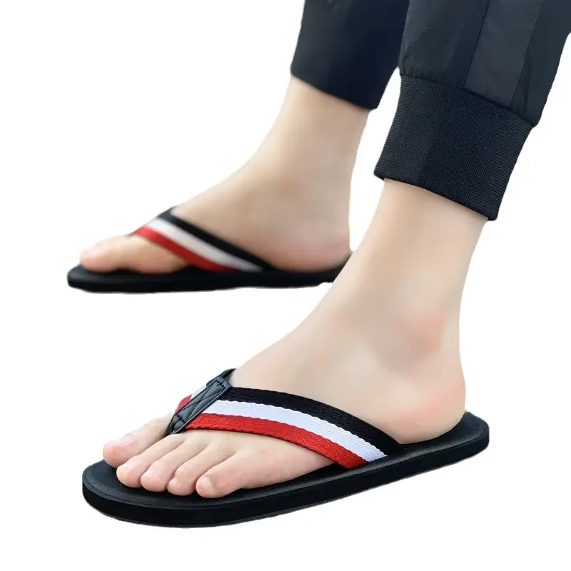 Men's Black Flat Sandals Summer Casual Flip Flops