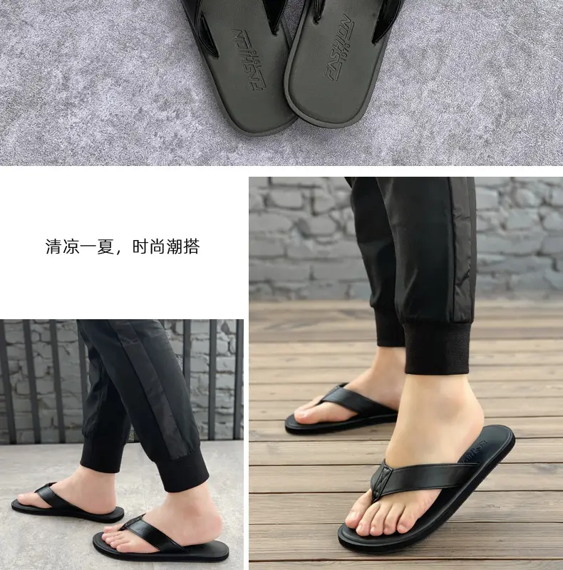 Men's Black Flat Sandals Summer Casual Flip Flops — feature 1