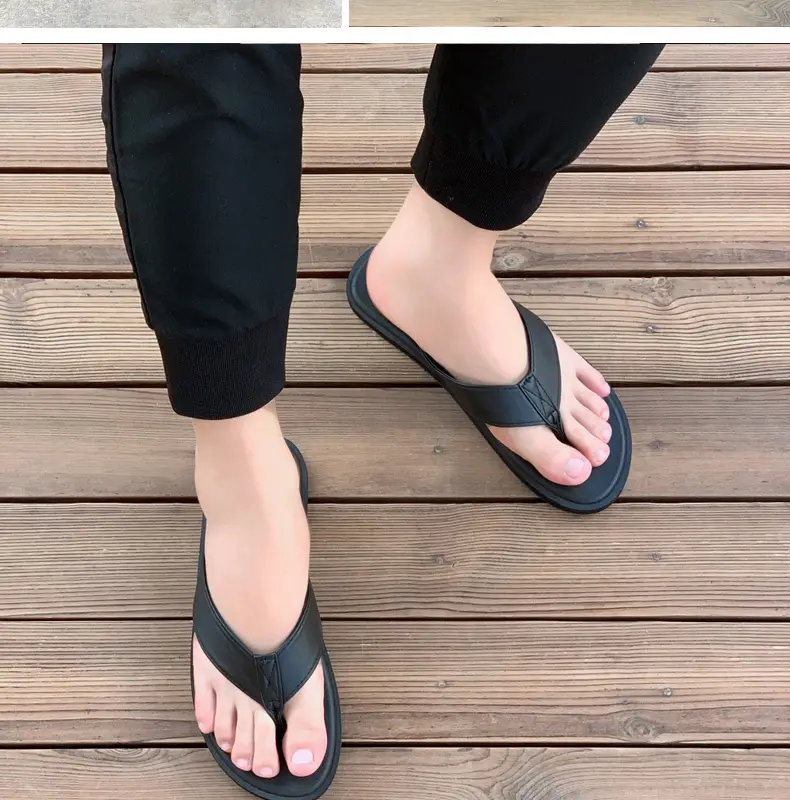 Men's Black Flat Sandals Summer Casual Flip Flops — feature 2