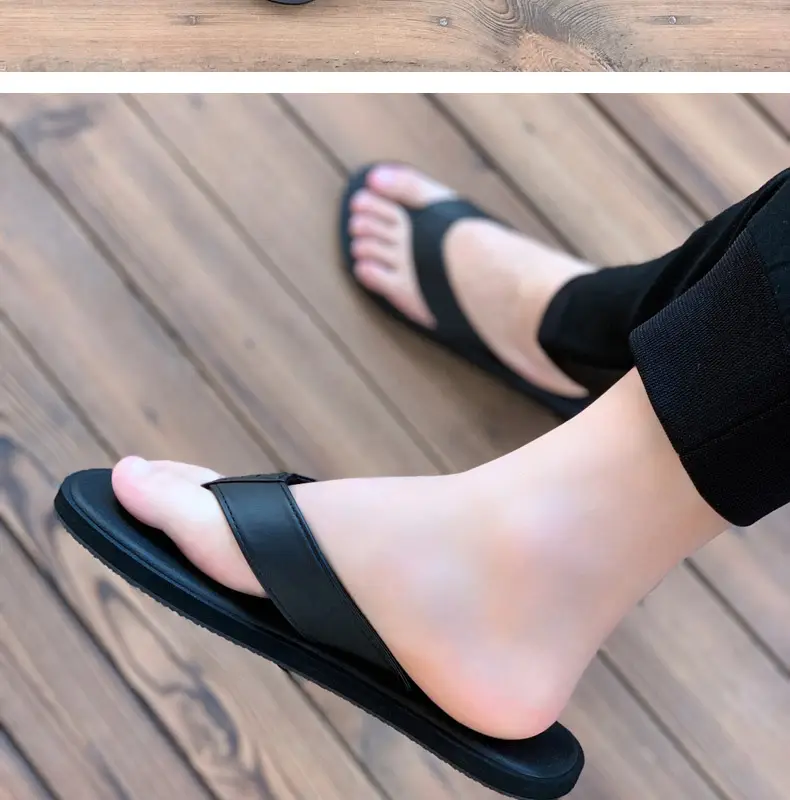 Men's Black Flat Sandals Summer Casual Flip Flops — feature 3