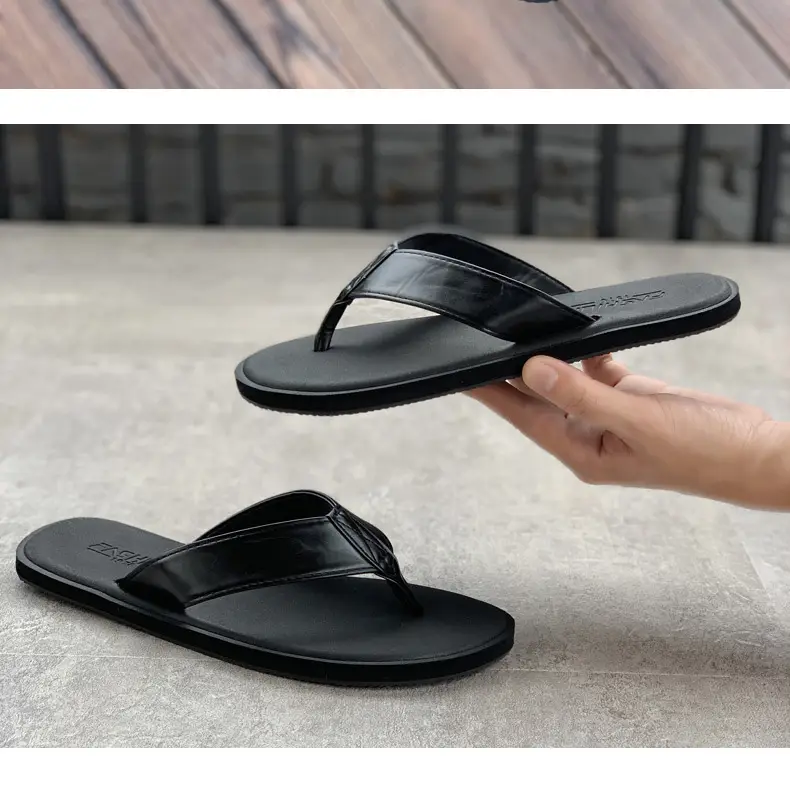 Men's Black Flat Sandals Summer Casual Flip Flops — feature 4