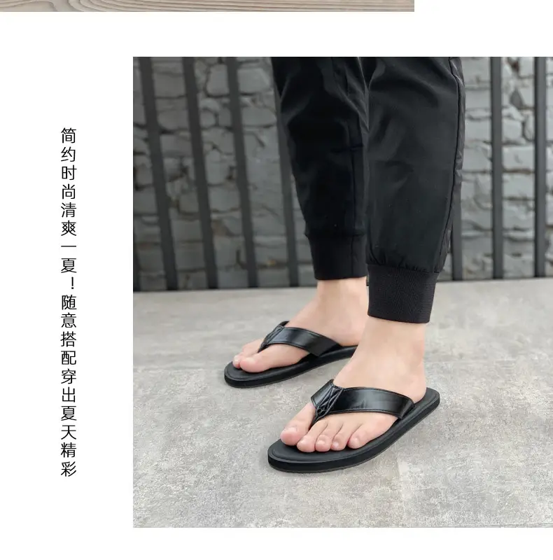 Men's Black Flat Sandals Summer Casual Flip Flops — feature 5