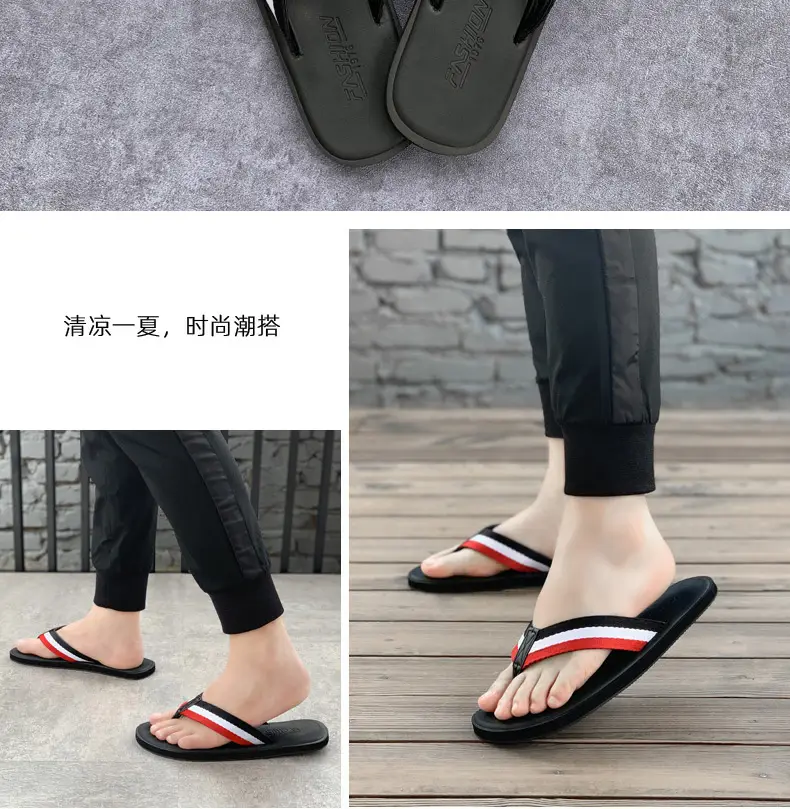 Men's Black Flat Sandals Summer Casual Flip Flops — feature 8