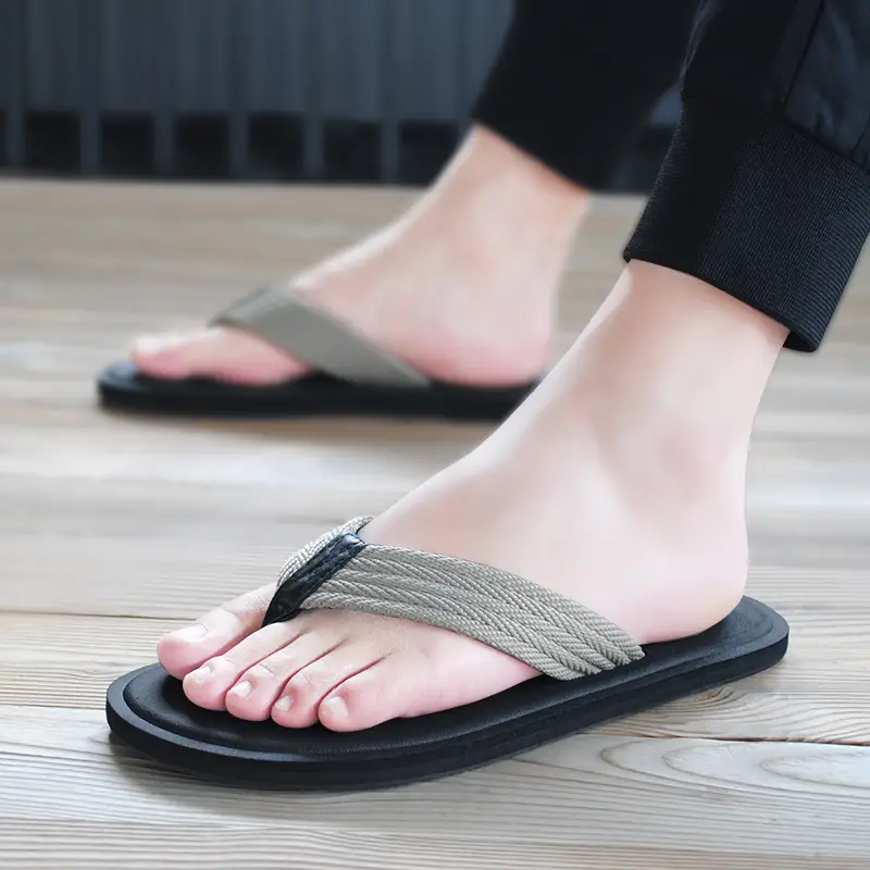 Men's Black Flat Sandals Summer Casual Flip Flops