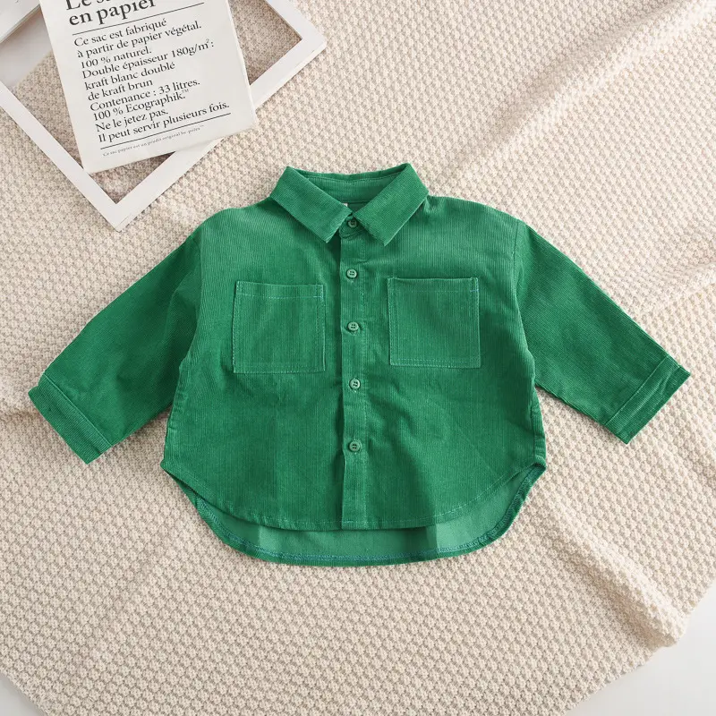Boy's Olive Green Button-Up Shirt with Front Pocket - Image 2