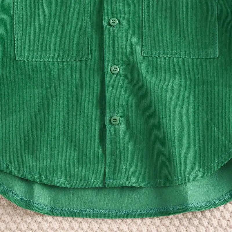 Boy's Olive Green Button-Up Shirt with Front Pocket — feature 11