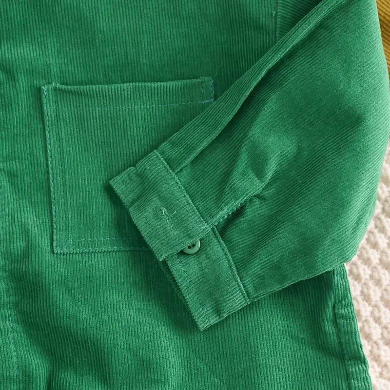 Boy's Olive Green Button-Up Shirt with Front Pocket — feature 12