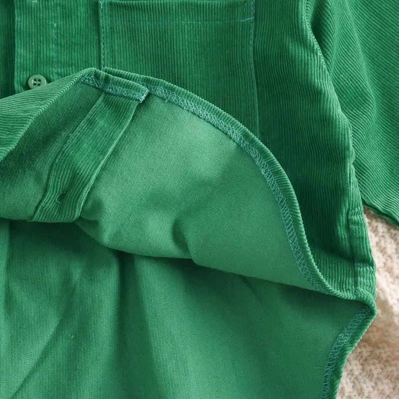 Boy's Olive Green Button-Up Shirt with Front Pocket — feature 13
