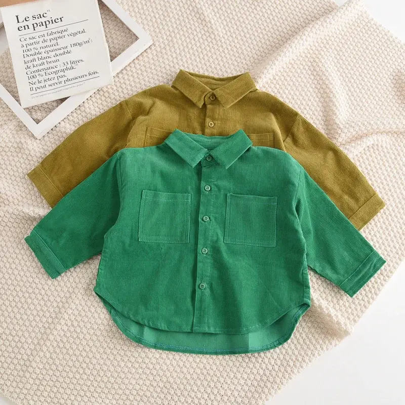 Boy's Olive Green Button-Up Shirt with Front Pocket — feature 4