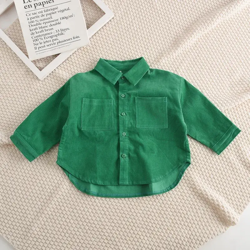 Boy's Olive Green Button-Up Shirt with Front Pocket — feature 6