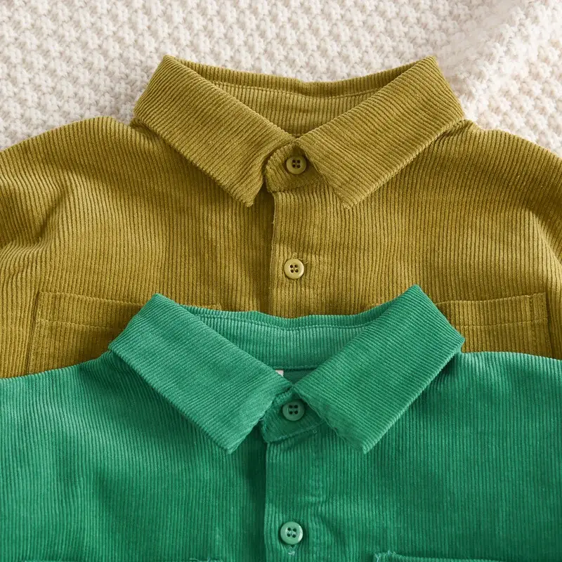 Boy's Olive Green Button-Up Shirt with Front Pocket — feature 7