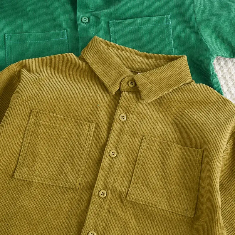 Boy's Olive Green Button-Up Shirt with Front Pocket — feature 9