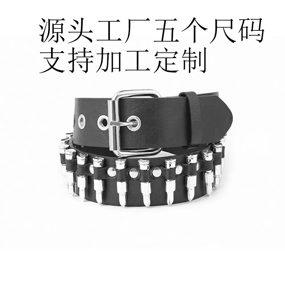 Men's Black Bullet Belt with Buckle & Rivets - Image 2