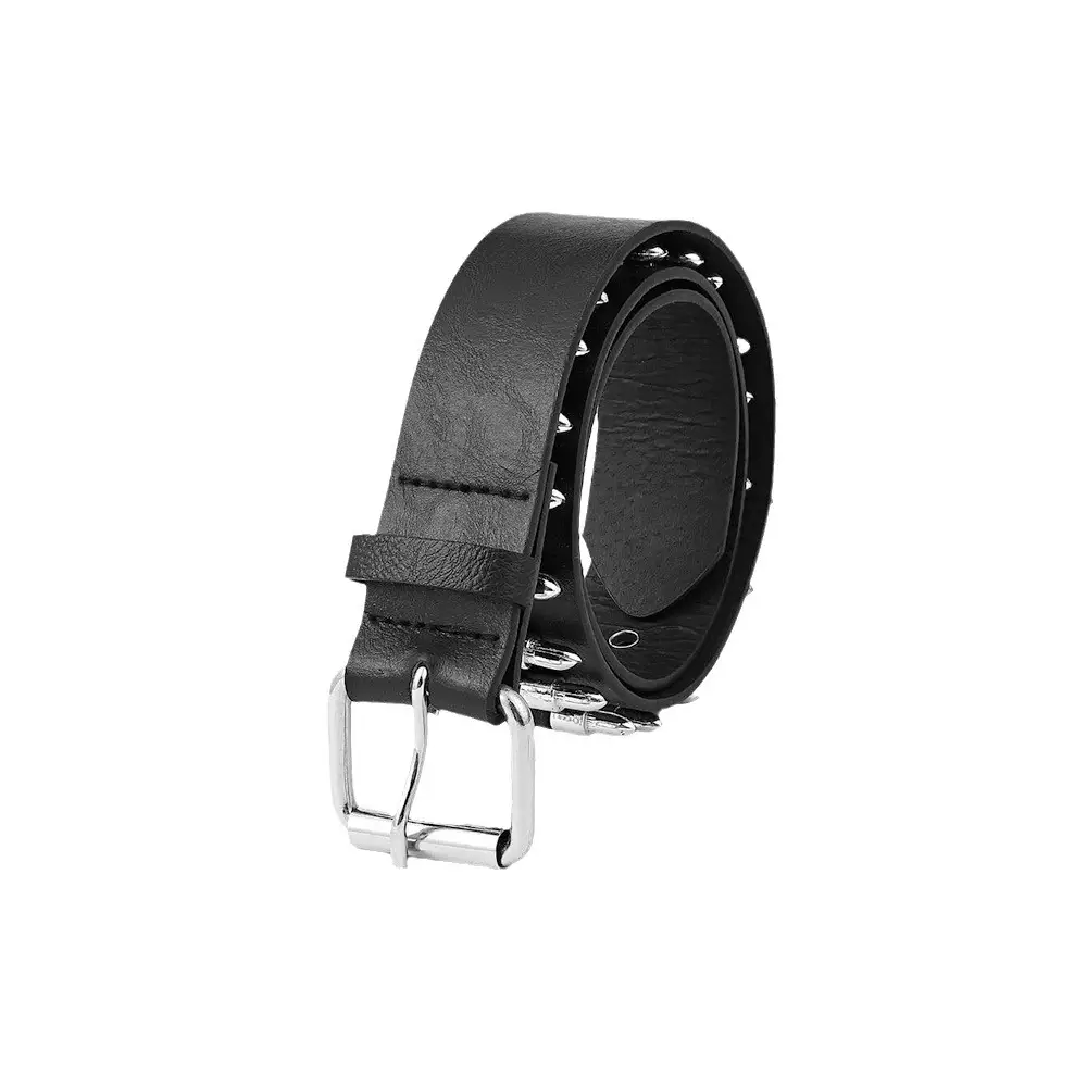 Men's Black Bullet Belt with Buckle & Rivets - Image 6
