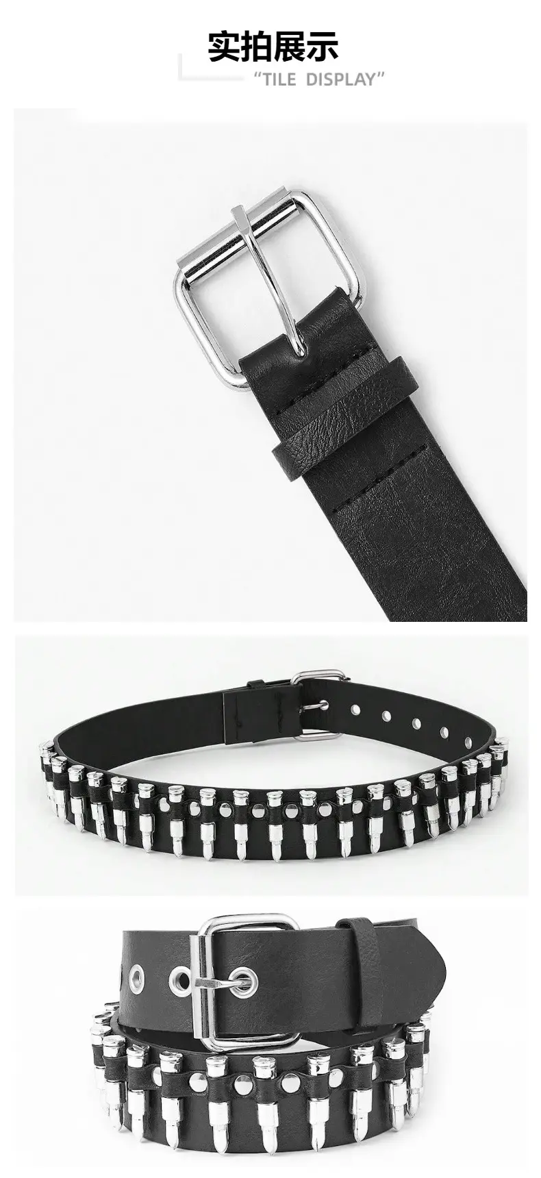 Men's Black Bullet Belt with Buckle & Rivets β feature 7