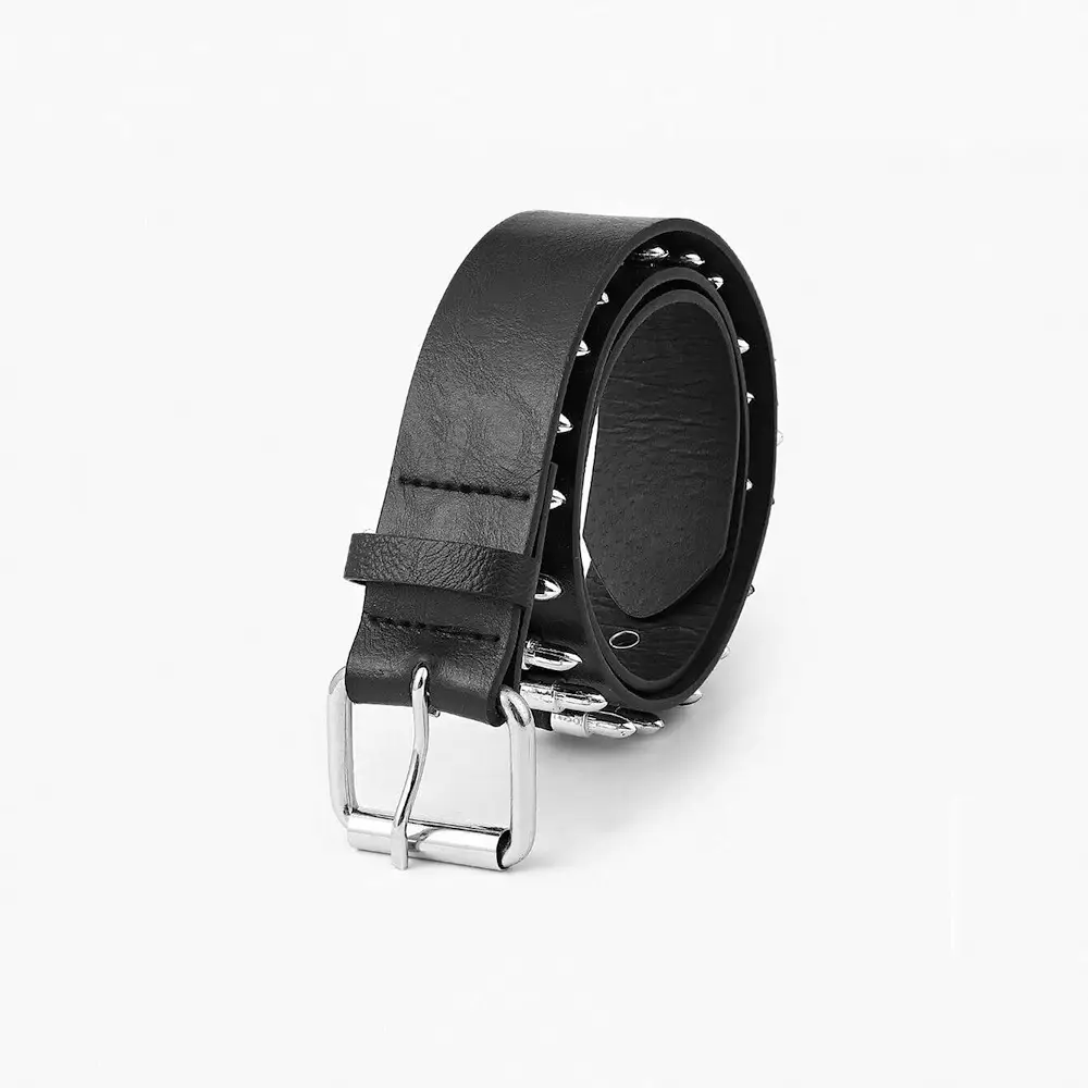 Men's Black Bullet Belt with Buckle & Rivets β feature 8