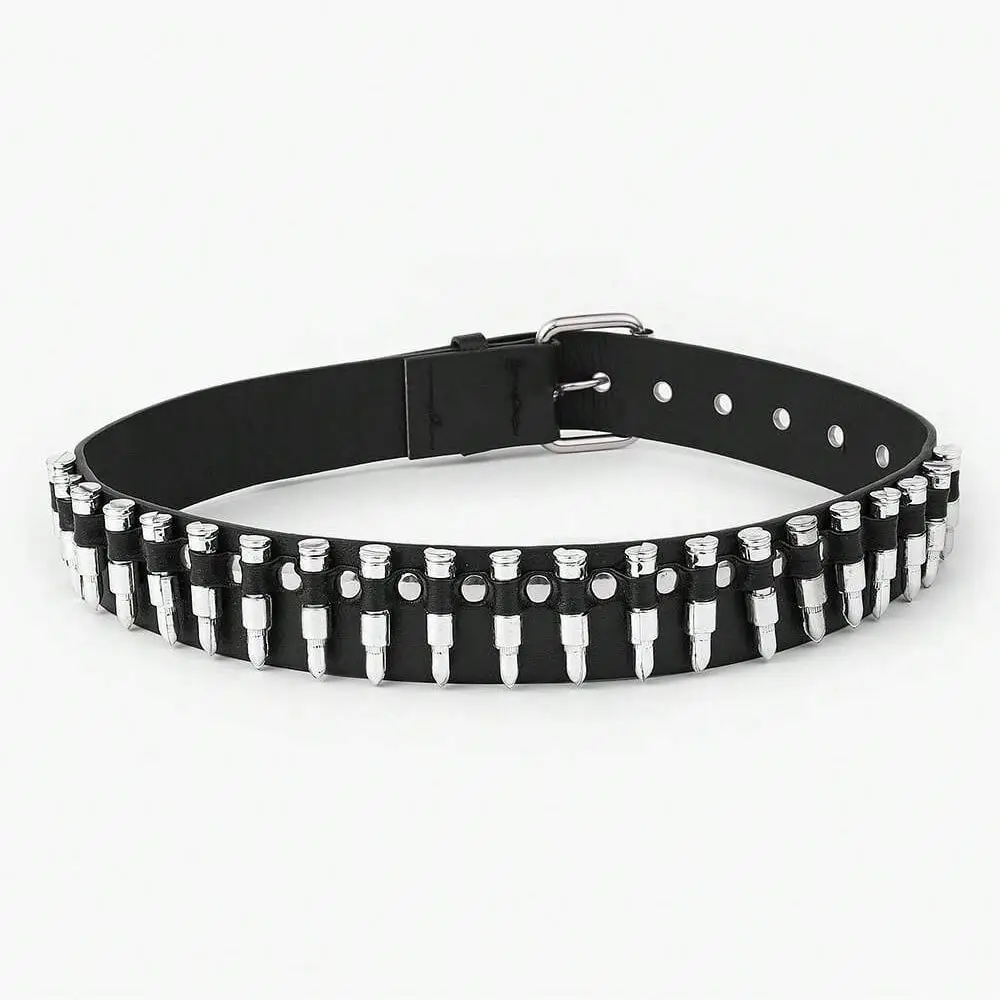 Men's Black Bullet Belt with Buckle & Rivets