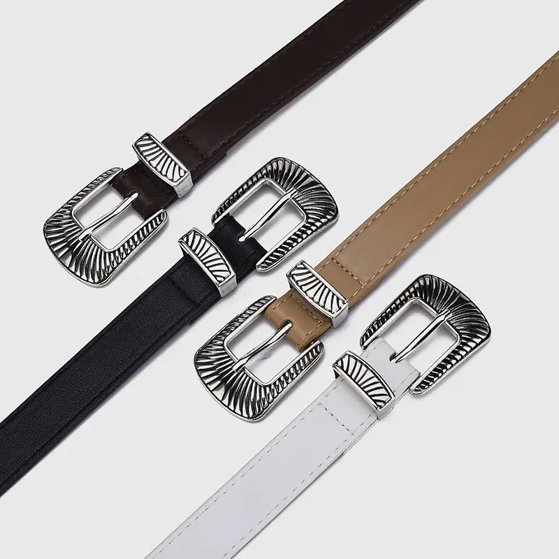 Women's Retro Alloy Belt with Silver Buckle Brown - Image 6